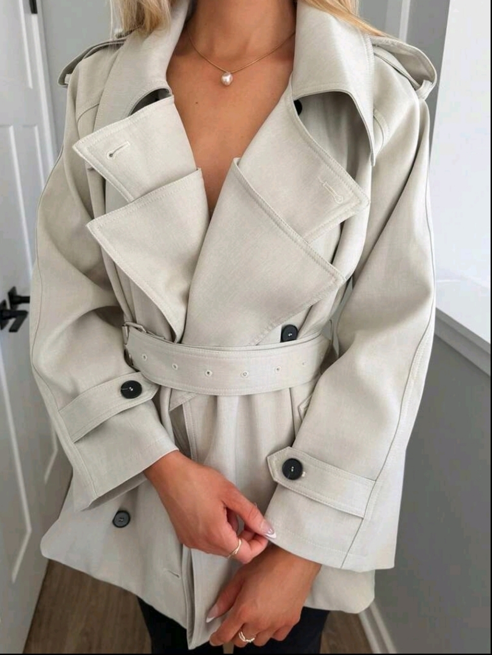 Women's Light Beige Trench Coat with Belt